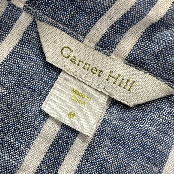 Garnet Hill Striped Linen Collared Button Up Tunic Top Beachy Coastal Chic - Picture 4 of 10